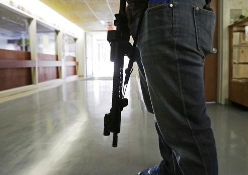 Lt. Greg Gallant, of the Methuen, Mass. police department, portrays an active shooter